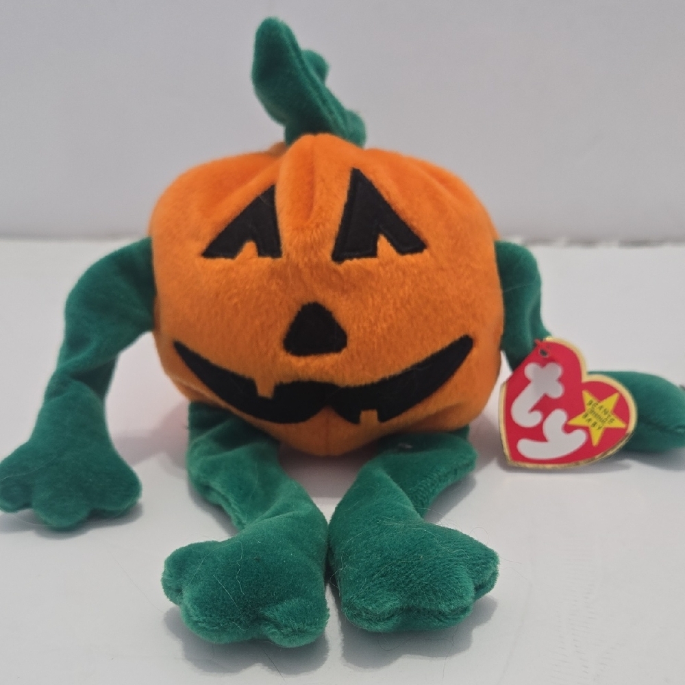 Ty Halloween Pumpkin Plush - Orange and Green